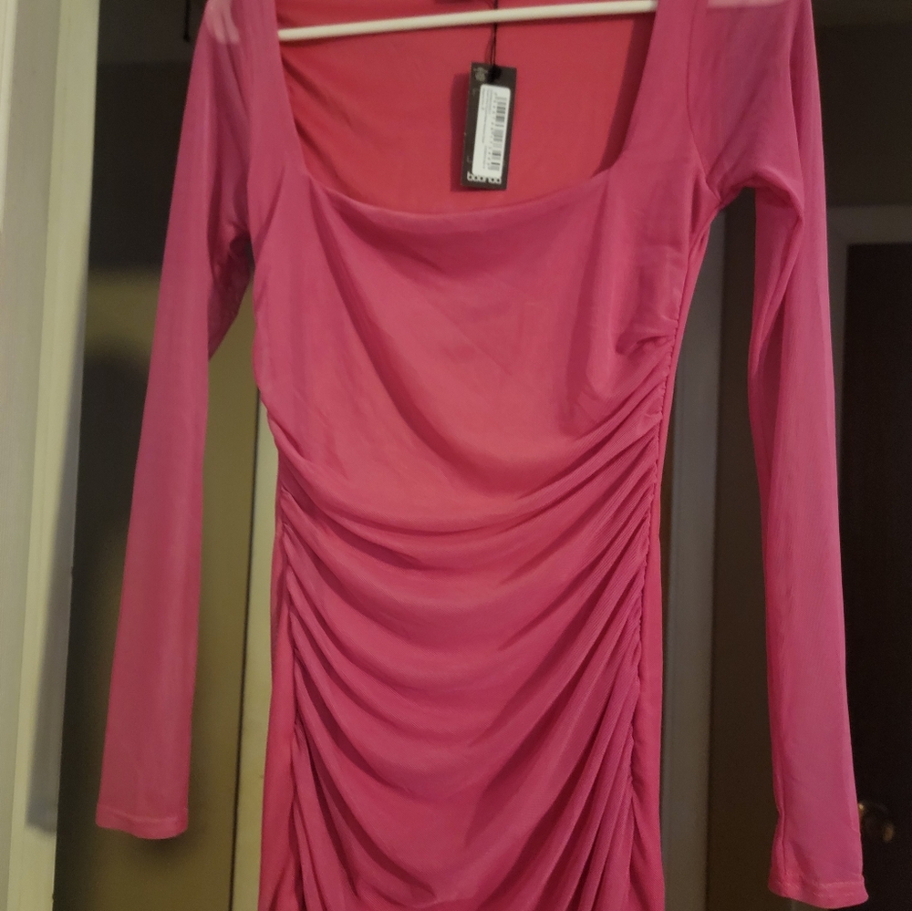 Neon pink mini dress from Boohoo